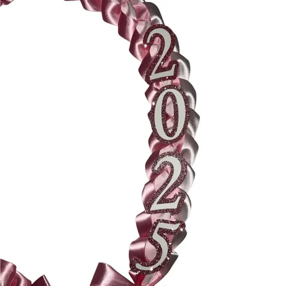 Graduation Lei for kindergartners pink and white ribbon featuring Melody - Picture 3 of 4